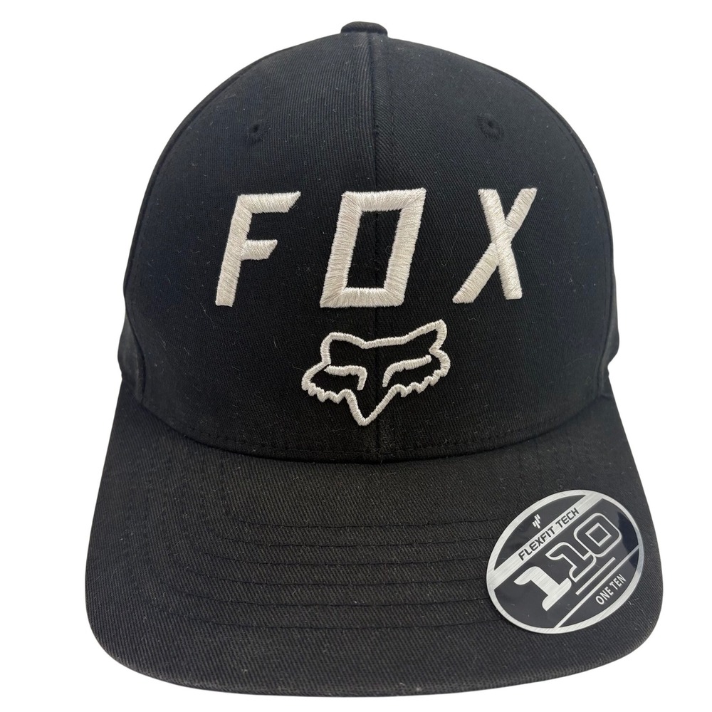 Fox Racing Hat Black Flexfit 110 Snapback‎ Trucker Cap Logo Moto MX Adjustable